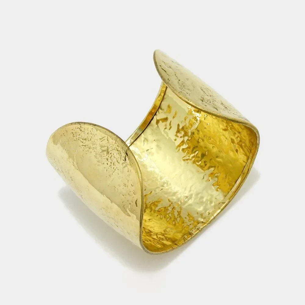 Gold ARKANSAS State Map Hammered Chunky Wide Cuff Bracelet Bold